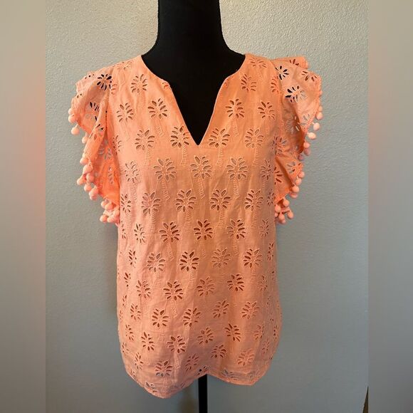 Lilly Pulitzer Palm Tree Eyelet Top Peach Size XXS - Picture 5 of 13